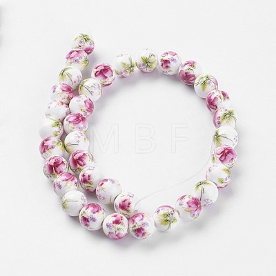 Handmade Flower Printed Porcelain Ceramic Beads Strands PORC-J006-A06-1
