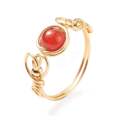 Natural Red Agate Braided Finger Ring RJEW-TA00042-03-1