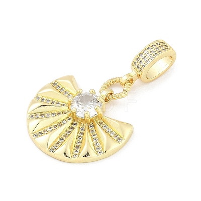 Brass Clear Cubic Zirconia Fan European Dangle Charms KK-Z090-05G-1