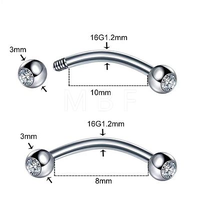 303 Stainless Steel Crystal Rhinestone Eyebrow Curved Barbell Rings WGF7452-02-1