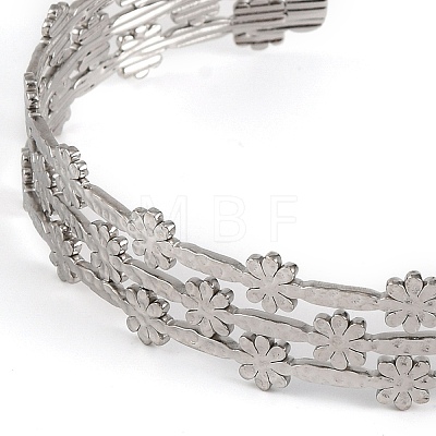 Non-Tarnish 304 Stainless Steel Hollow Flower Open Cuff Bangles for Women BJEW-K241-03C-P-1