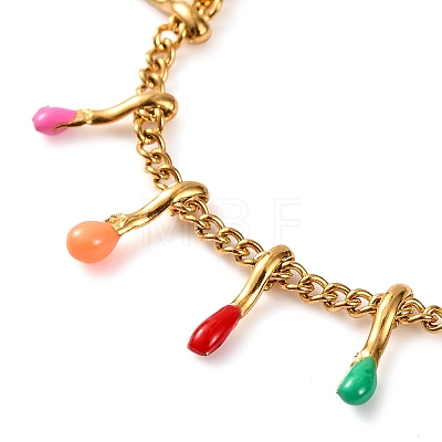 304 Stainless Steel Colorful Enamel Tassel Oval Charm Bracelets for Women BJEW-G711-08G-1