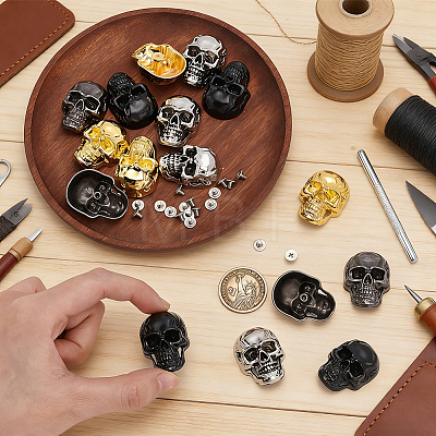16Pcs 4 Styles Halloween Skull Alloy Decorative Rivets DIY-DR0007-76-1