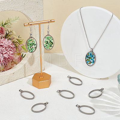 10Pcs 304 Stainless Steel Open Back Bezel Oval Pendants PALLOY-UN00038-1