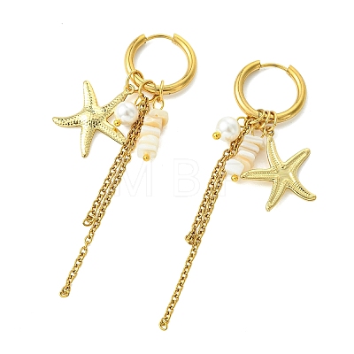 2 Style 304 Stainless Steel & Shell Hoop Earrings EJEW-JE07006-1