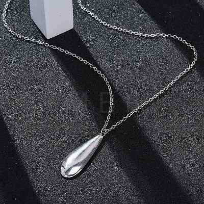 304 Stainless Steel Teardrop Pendant Cable Chain Necklaces for Women NJEW-A038-01P-1