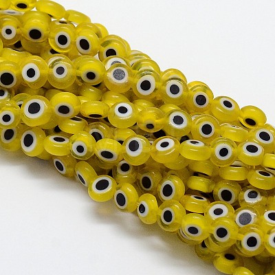 Handmade Evil Eye Lampwork Flat Round Bead Strands LAMP-L058-6mm-01-1