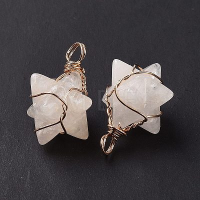 Natural Quartz Crystal Copper Wire Wrapped Pendants G-B041-02G-19-1