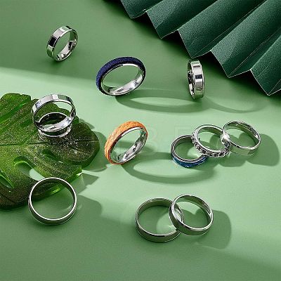 DICOSMETIC 14Pcs 7 Size 201 Stainless Steel Plain Band Ring for Men Women RJEW-DC0001-06B-1