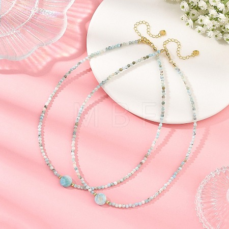 Natural Larimar Beaded Necklaces NJEW-JN06655-1