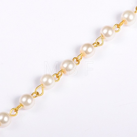 Handmade Round Glass Pearl Beads Chains for Necklaces Bracelets Making AJEW-JB00036-02-1