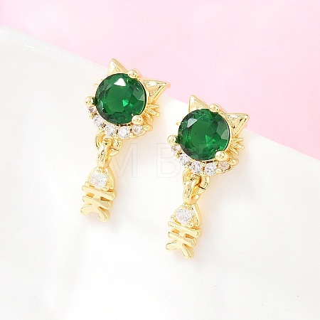 Brass Micro Pave Cubic Zirconia Dangle Stud Earrings EJEW-F405-24G-04-1
