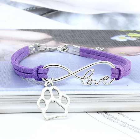Infinity & Paw Print & Word Love Alloy with Suede Cord Charm Bracelets FS-WG0006A-05-1
