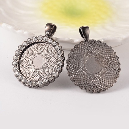Flat Round Alloy Rhinestone Pendant Cabochon Settings ALRI-T351-01B-1
