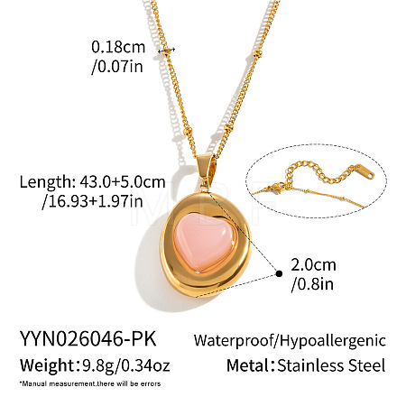 Dyed Natural Pink Quartz 304 Stainless Steel Geometric Pendant Necklaces for Women KV8466-6-1