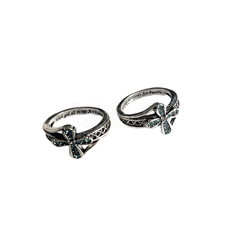 Rhinestone Cross Finger Rings WG60763-03-1