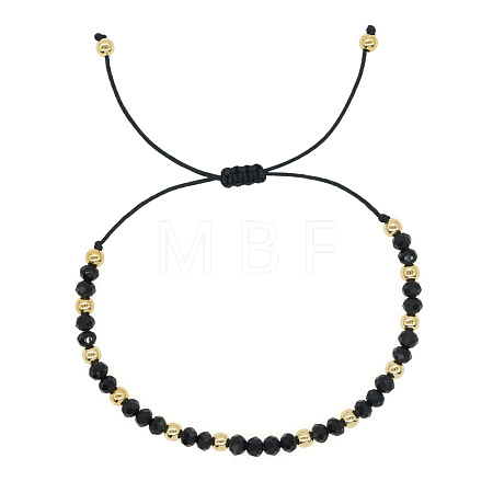 Glass & Brass Round Beads Braided Bead Bracelets LS-RD6595-1-1