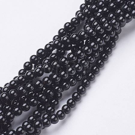 Natural Dyed & Heated Black Onyx Round Beads Strands X-GSR4mmC097-1