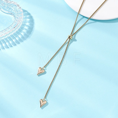Adjustable Alloy Heart Pendant 304 Stainless Steel Box Chain Lariat Necklaces for Women NJEW-JN05902-01-1