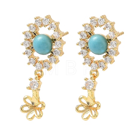 Brass Pave Cubic Zirconia Stud Earring Findings KK-C172-15G-1