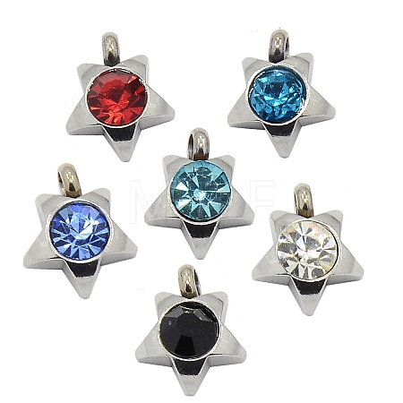 201 Stainless Steel Rhinestone Star Charm Pendants RB-M030-01-1