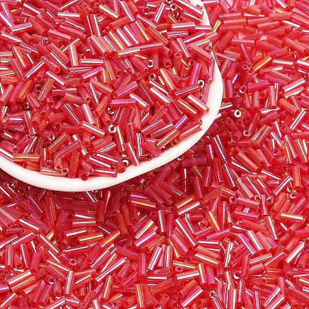 Transparent Colours Rainbow Glass Bugle Beads X-TSDB6MM165B-1