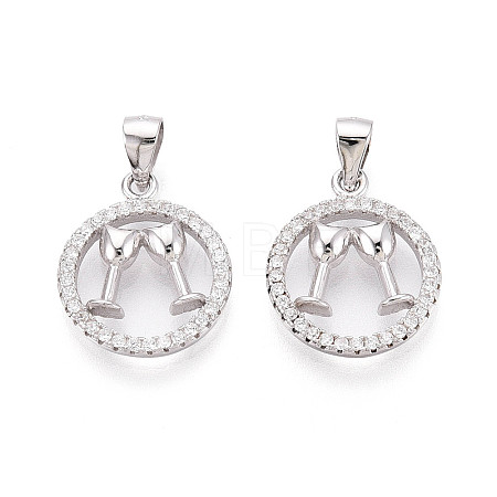 Circle 925 Sterling Silver Micro Pave Clear Cubic Zirconia Pendants STER-T008-84P-1