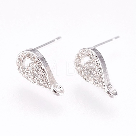 Brass Micro Pave Cubic Zirconia Stud Earring Findings KK-F753-04P-RS-1