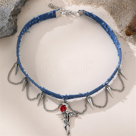 Alloy Pendant Denim Cloth Choker Necklaces for Women WGC1028-03-1