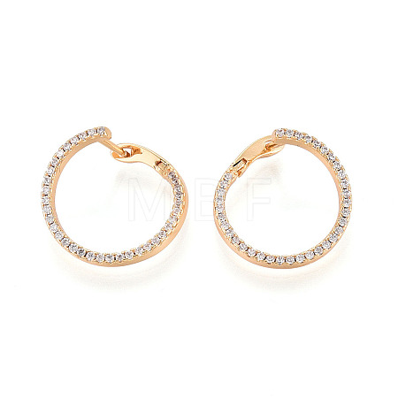 Brass Micro Pave Clear Cubic Zirconia Ring Hoop Earrings EJEW-T048-38G-1