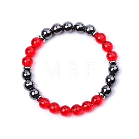 Glass & Synthetic Non-magnetic Hematite Round Beads Stretch Bracelets for Women Men KJ2327-4-1