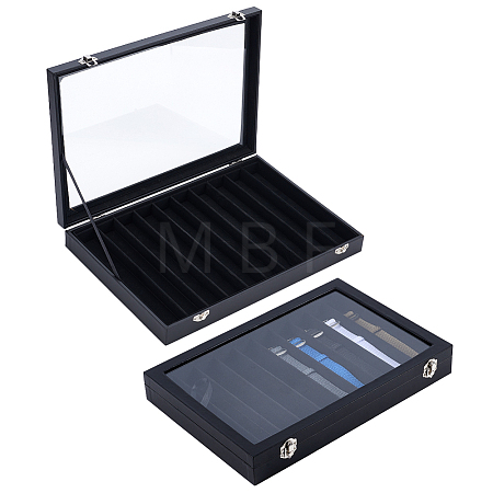 10 Grids Wood Covered with PU Leather Watch Band Organizer Storage Cases with Visible Window Lid CON-WH0112-076-1