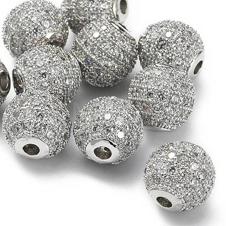 CZ Brass Micro Pave Grade AAA Clear Color Cubic Zirconia Round Beads KK-O065-8mm-05P-NR-1