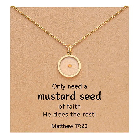 Flat Round 201 Stainless Steel Mustard Seed Pendant Necklaces for Women WG511AE-09-1
