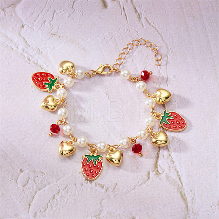 Alloy Enamel & Plastic Pearl & Heart CCB Plastic & Glass Charm Bracelets for Women FS-WG6C398-01-1