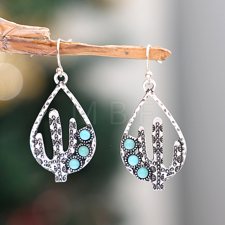 Alloy Synthetic Turquoise Dangle Earrings FS-WG8D1E3-01-1