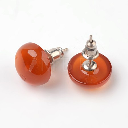 Half Round Dome Natural Red Agate Stud Earrings EJEW-L171-06-1