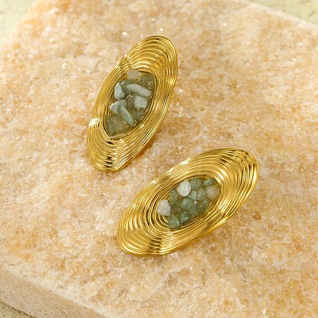 Oval Stainless Steel Stud Earrings EJEW-D303-01G-05-1