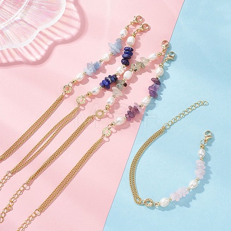 Natural Gemstone Chip Beads Link Bracelets BJEW-JB12884-1