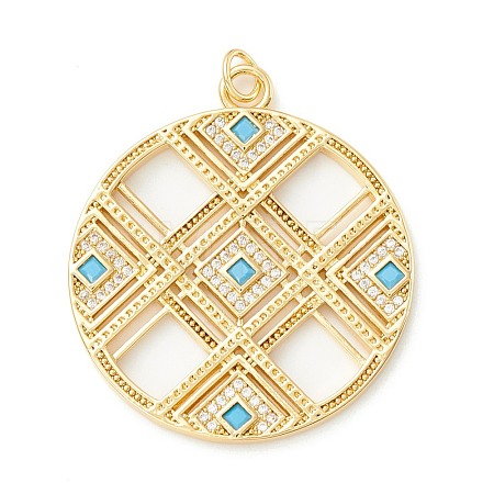 Rack Plating Brass Micro Pave Clear & Cyan Cubic Zirconia Pendants KK-D073-14G-1