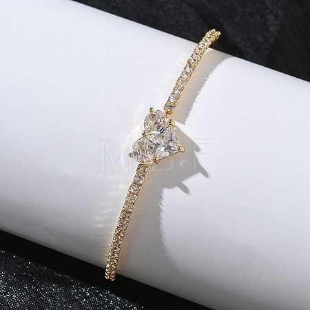 Brass Micro Pave Clear Cubic Zirconia Cuff Bangles KK-D112-04G-1