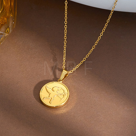 304 Stainless Steel Angel Coin Pendant Necklaces for Women WGF9395-04-1