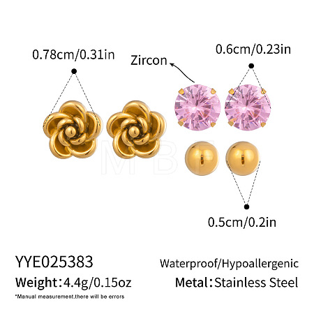 3 Pairs 304 Stainless Steel Earring Sets VB5348-7-1