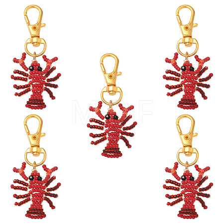 Crayfish Glass Seed Beads Pendant Decorations HJEW-SZ00132-1