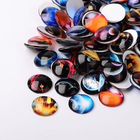Starry Sky Printed Glass Half Round/Dome Cabochons X-GGLA-N004-25mm-D-1