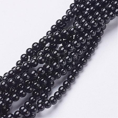 Natural Black Onyx Round Beads Strands GSR4mmC097-1