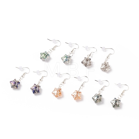 Glass Star Braided Dangle Earrings EJEW-JE04952-1