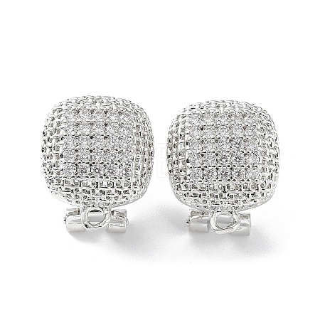 Square Brass Micro Pave Cubic Zirconia Stud Earrings Finding KK-E083-03P-1