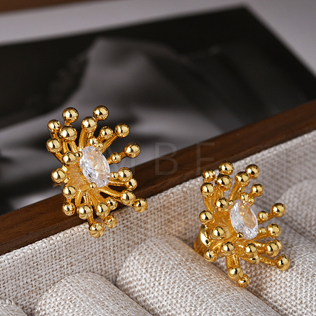 Brass Micro Pave Clear Cubic Zirconia Stud Earrings EJEW-A121-06G-1