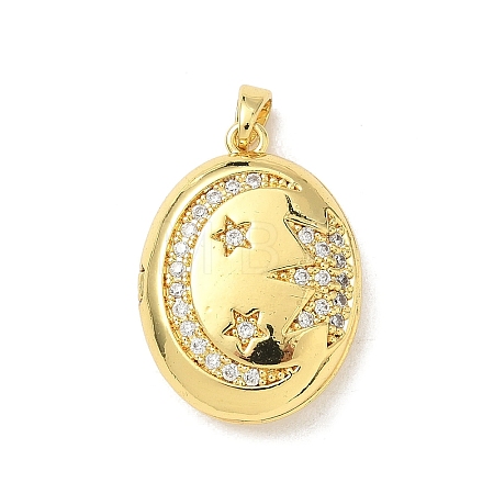 Brass Micro Pave Clear Cubic Zirconia Locket Pendants KK-F905-03G-1